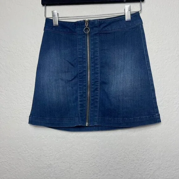 Ivy & Olive Denim Front Zip Mini Skirt - Picture 1 of 4